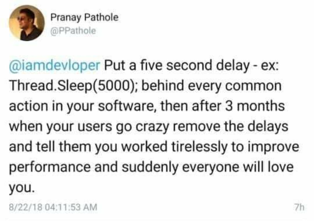 Or just reduce it to 2 seconds to farm more glory later | software-memes, performance-memes, ssl-memes, IT-memes | ProgrammerHumor.io