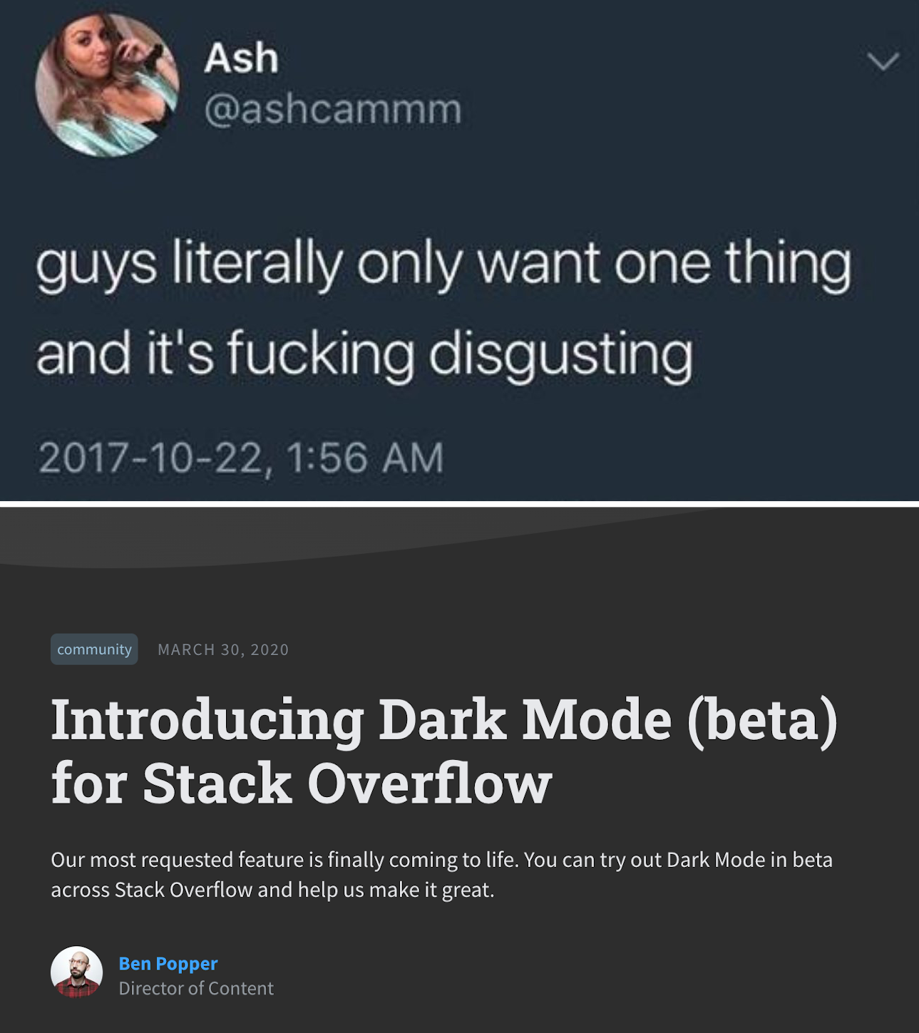 Disgustingly awesome! | stack-memes, stack overflow-memes, try-memes, overflow-memes, IT-memes, feature-memes | ProgrammerHumor.io