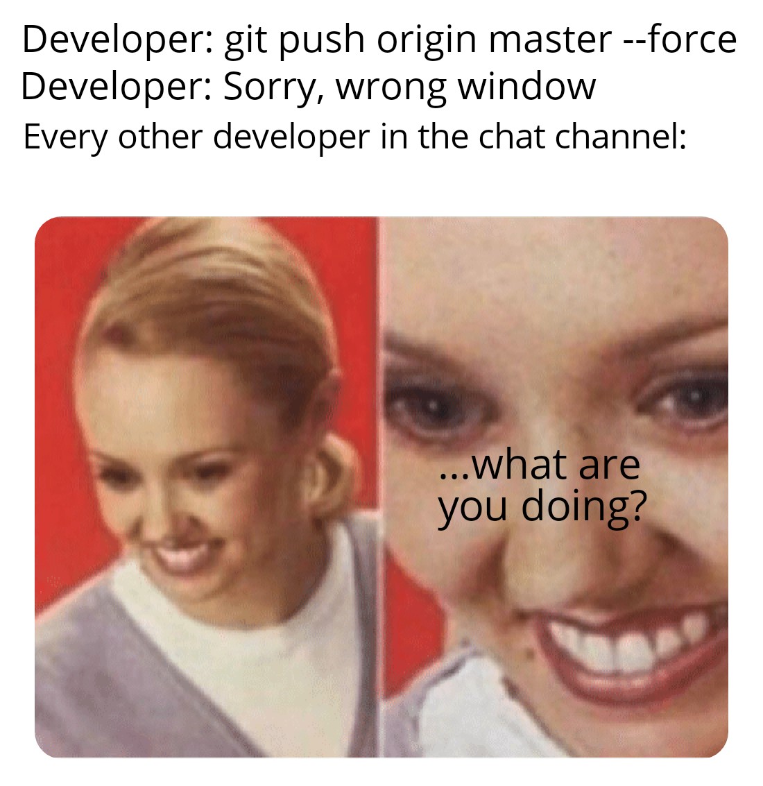 Sorry, wrong window | developer-memes, git-memes | ProgrammerHumor.io