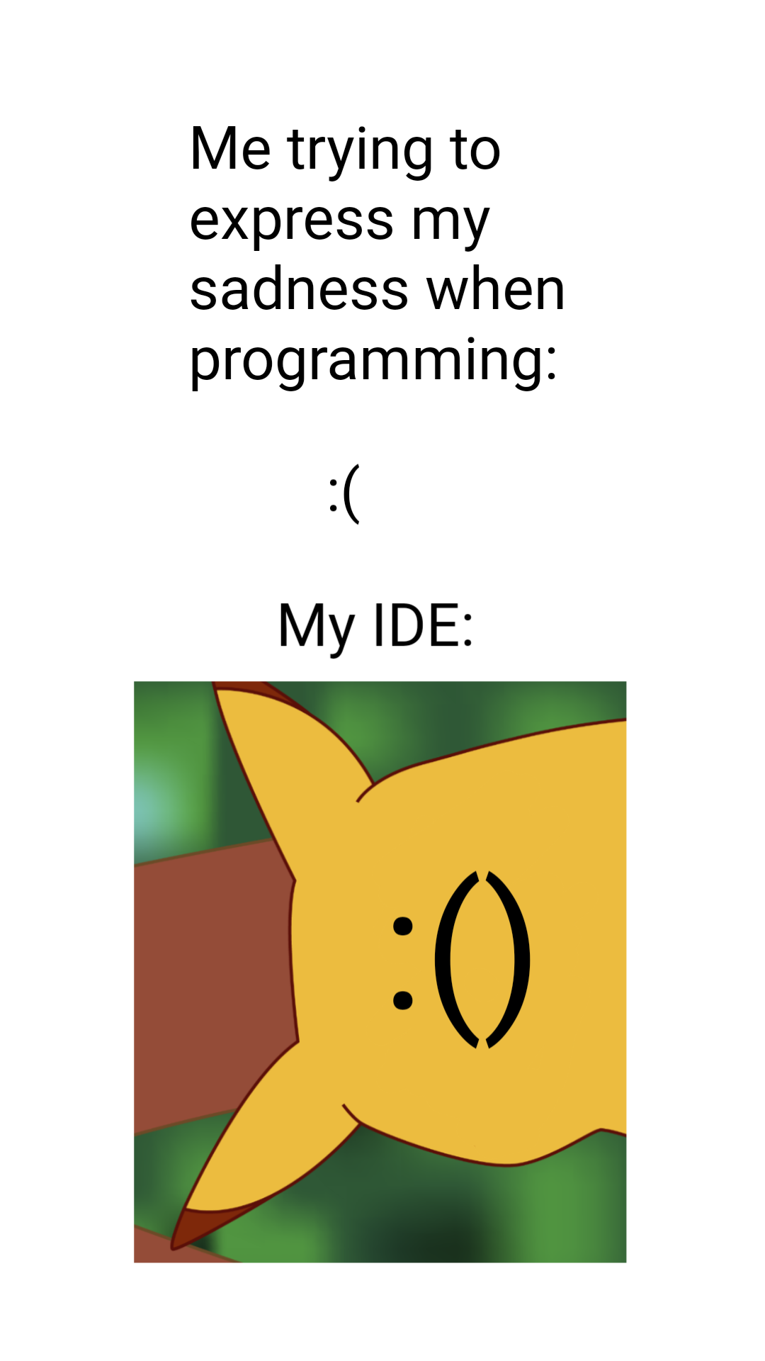 Look at my meme, not here :( | programming-memes, program-memes, try-memes, express-memes, ide-memes | ProgrammerHumor.io