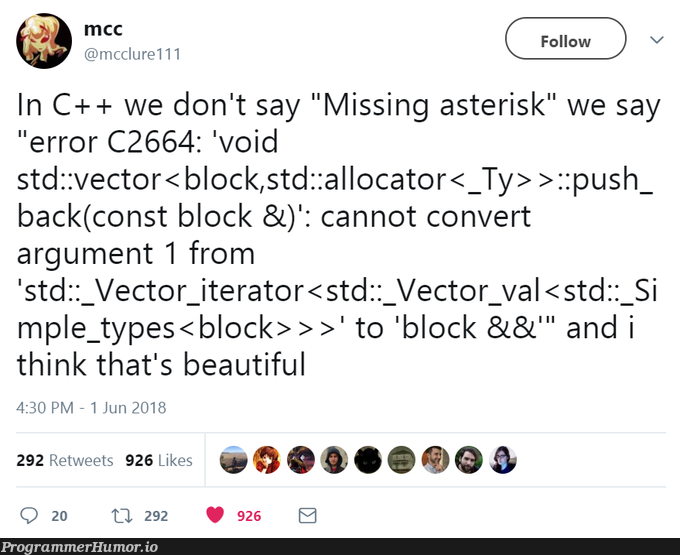 C++ is a beautiful language | c++-memes, loc-memes, lock-memes, error-memes, language-memes | ProgrammerHumor.io