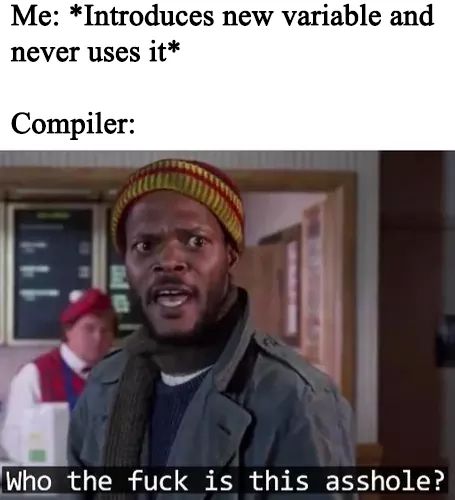 unused variable: use this shit or delete it | compiler-memes, ssh-memes | ProgrammerHumor.io