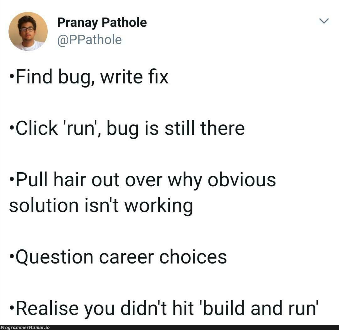 No hair to pull out | bug-memes, fix-memes, cli-memes | ProgrammerHumor.io