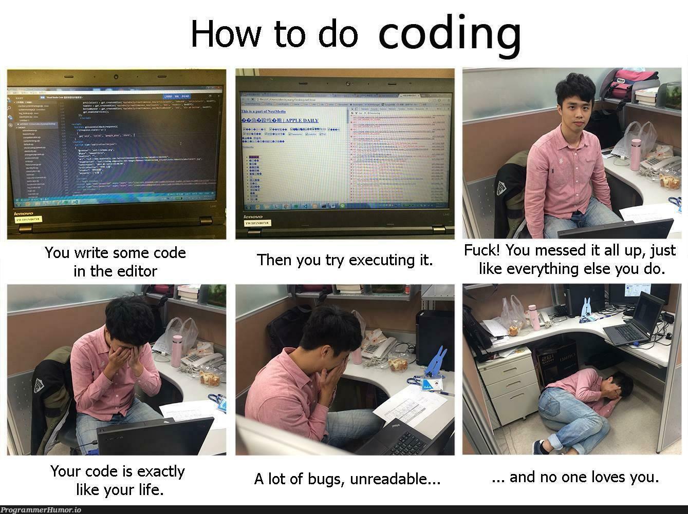 How to do coding | coding-memes, code-memes, try-memes, bugs-memes, bug-memes, IT-memes | ProgrammerHumor.io