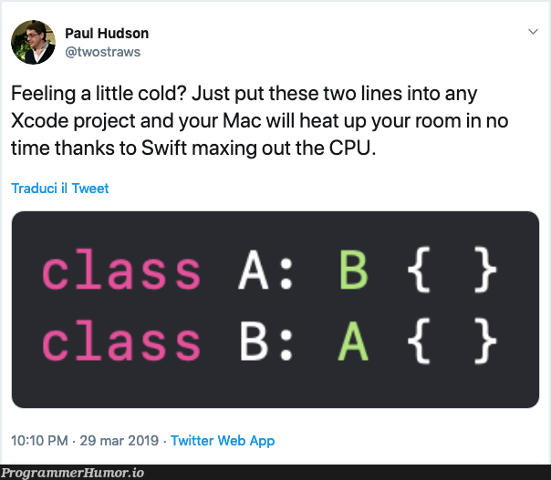 Feeling a little cold? | code-memes, web-memes, aws-memes, swift-memes, xcode-memes, class-memes, mac-memes, twitter-memes | ProgrammerHumor.io