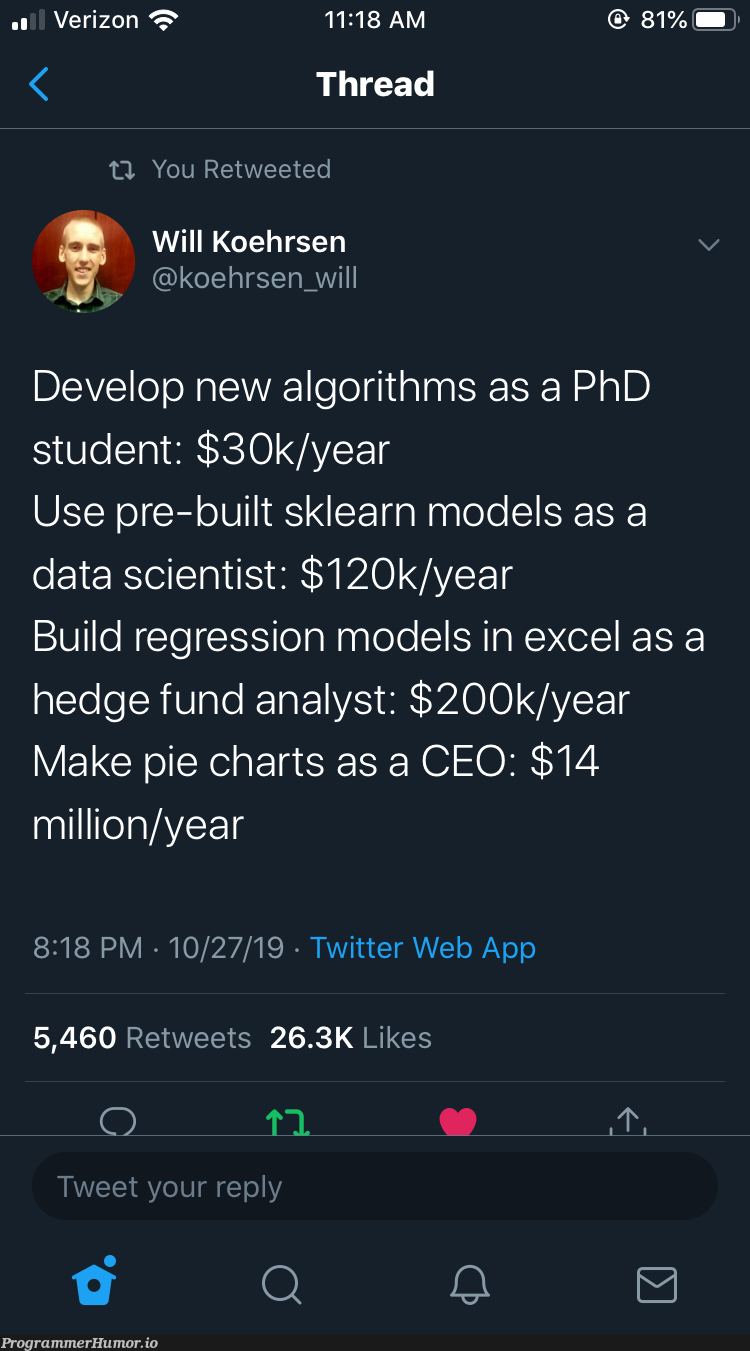 Climbing the ladder | web-memes, data-memes, excel-memes, algorithm-memes, algorithms-memes, cli-memes, edge-memes, data scientist-memes, sklearn-memes, twitter-memes, retweet-memes | ProgrammerHumor.io