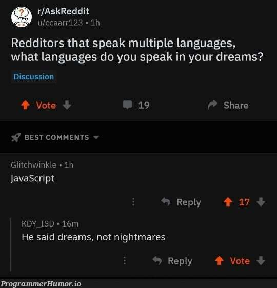 Found this on r/cursedcomments | javascript-memes, java-memes, reddit-memes, language-memes, comment-memes | ProgrammerHumor.io