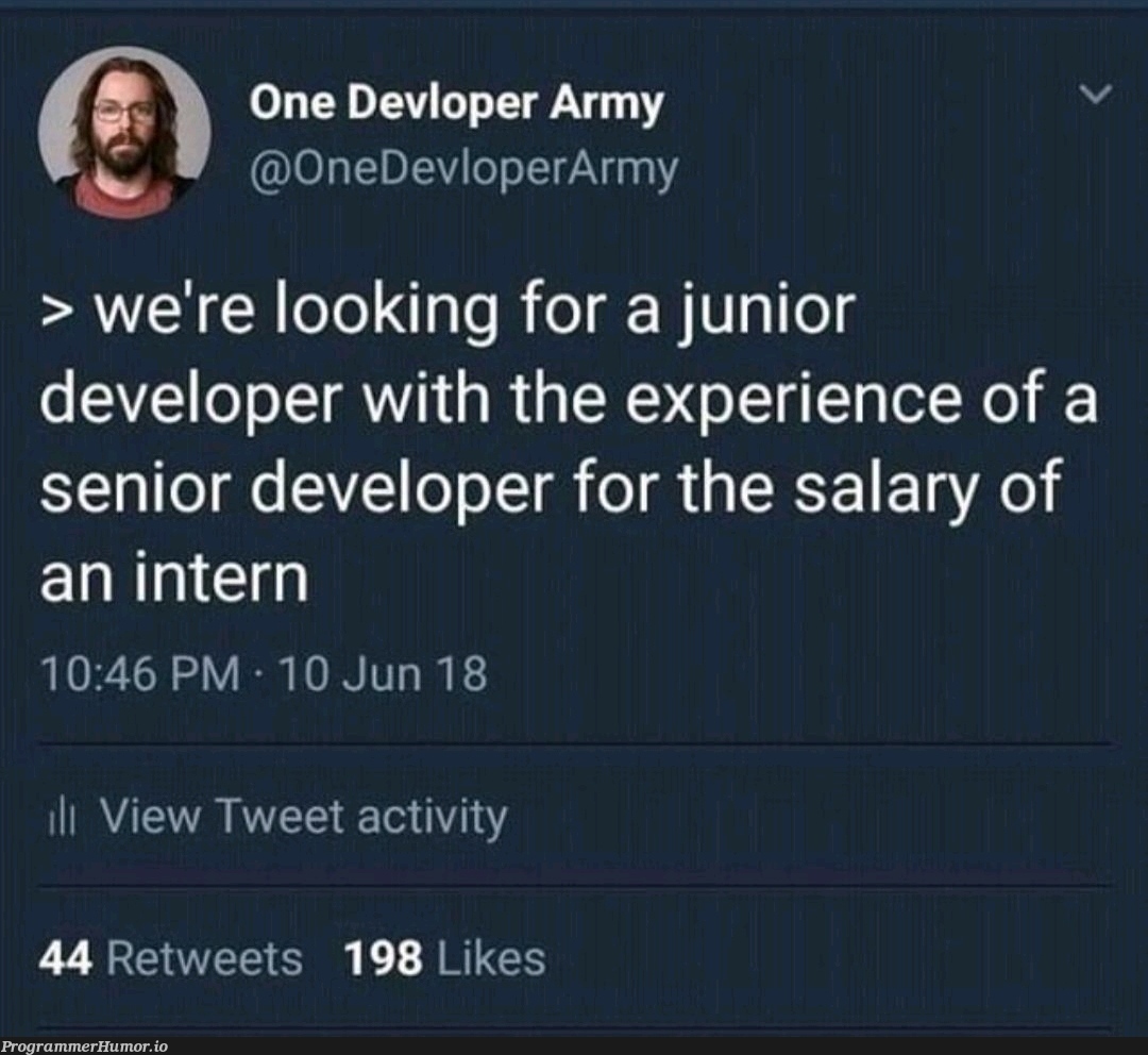 Senior Developer | developer-memes, retweet-memes | ProgrammerHumor.io