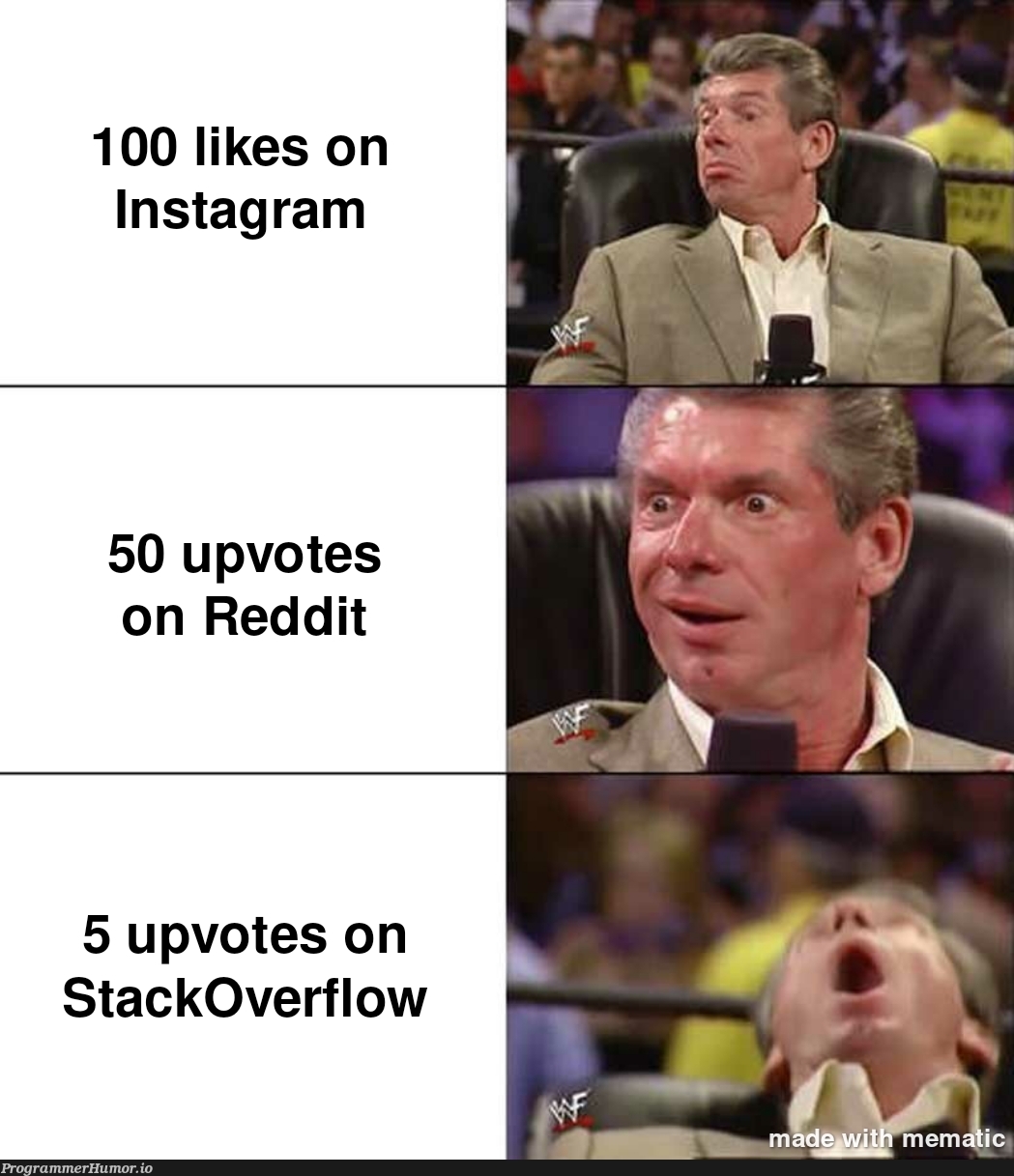 My best record is 4 upvotes :`) | stackoverflow-memes, stack-memes, overflow-memes, reddit-memes | ProgrammerHumor.io