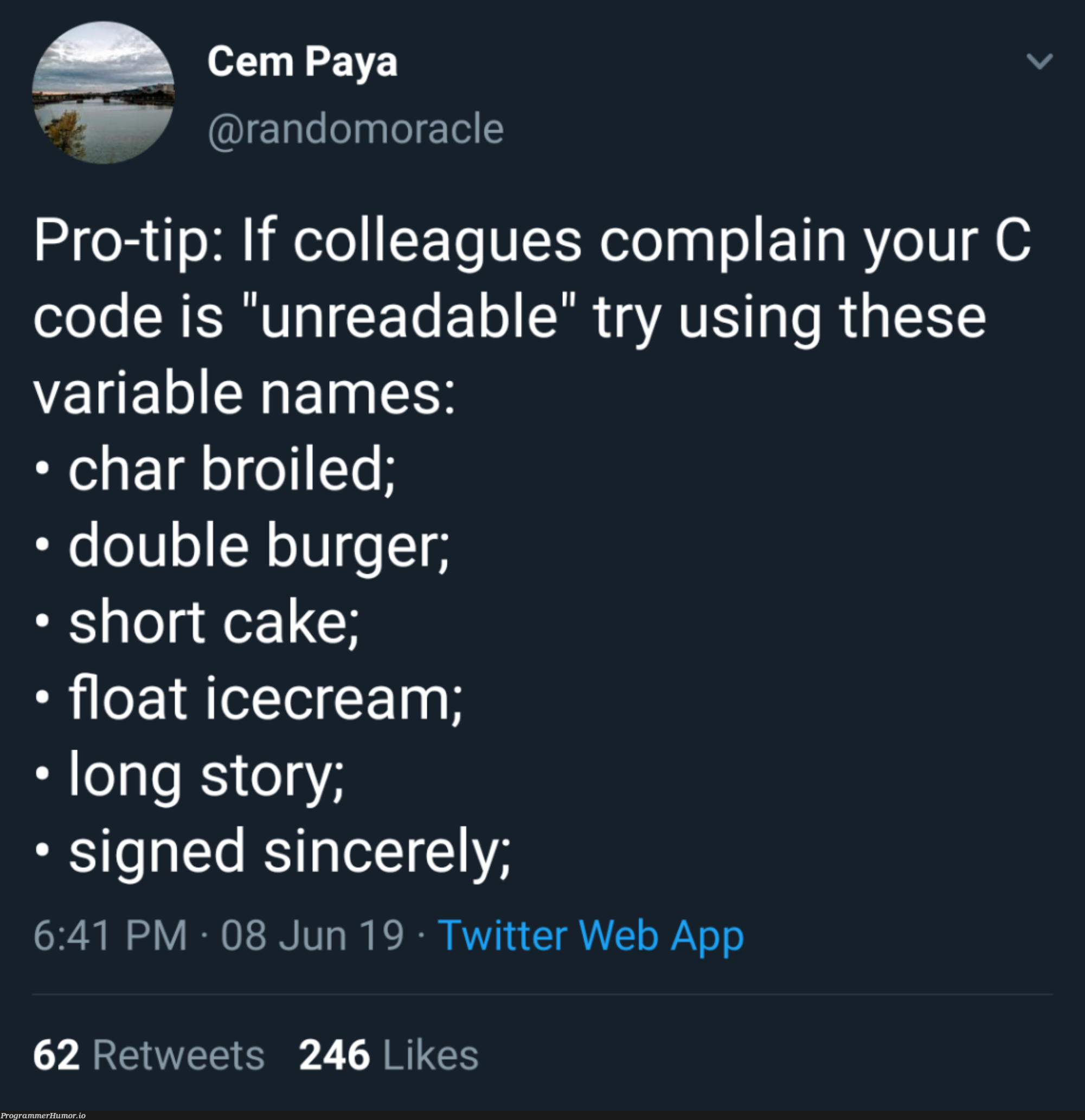 Unreadable code | code-memes, web-memes, try-memes, c-memes, variable name-memes, twitter-memes, retweet-memes | ProgrammerHumor.io