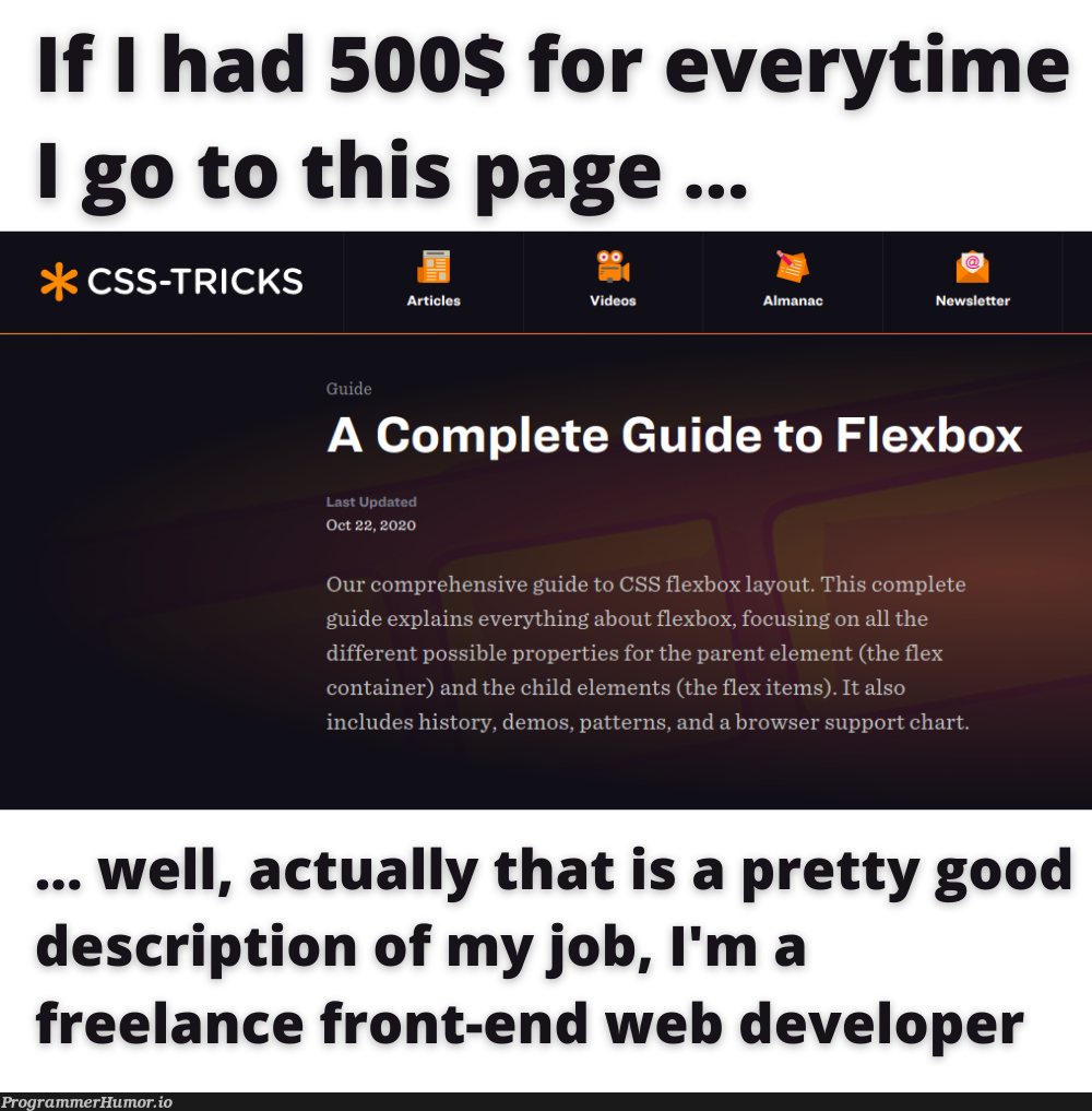 display: flex; go brrrr | developer-memes, css-memes, web developer-memes, web-memes, IT-memes, ide-memes, front-end-memes, container-memes, cs-memes | ProgrammerHumor.io