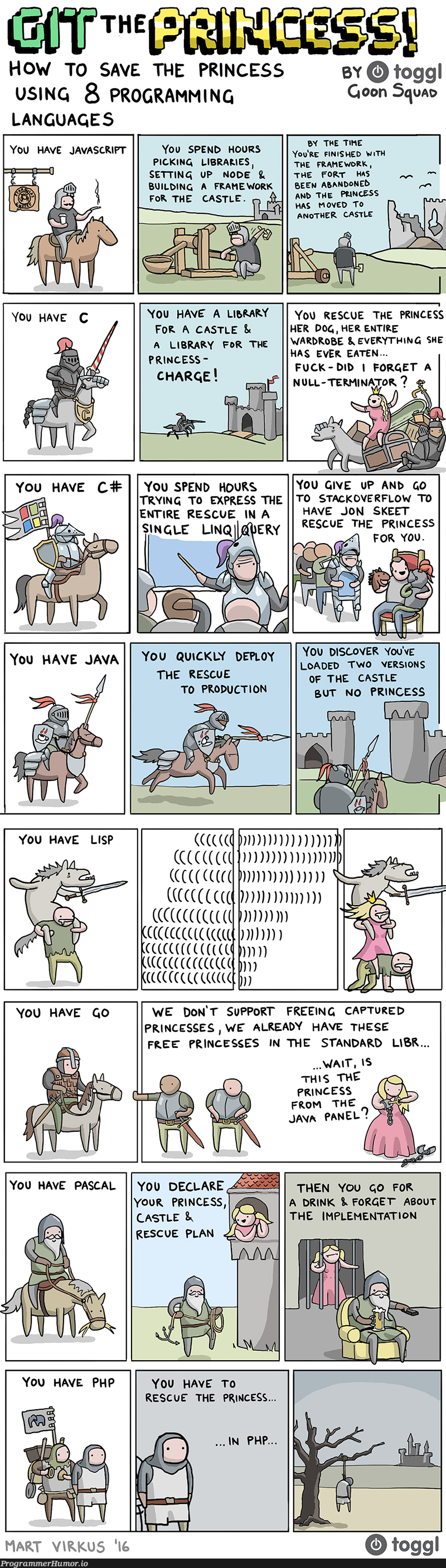 How to save the princess using programming languages | programming-memes, javascript-memes, java-memes, stackoverflow-memes, stack-memes, program-memes, try-memes, node-memes, git-memes, version-memes, express-memes, overflow-memes, production-memes, language-memes, framework-memes, product-memes, programming language-memes | ProgrammerHumor.io