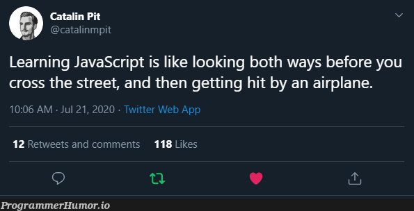 *Laughs in Typescript* | javascript-memes, java-memes, web-memes, typescript-memes, bot-memes, twitter-memes, retweet-memes, comment-memes | ProgrammerHumor.io