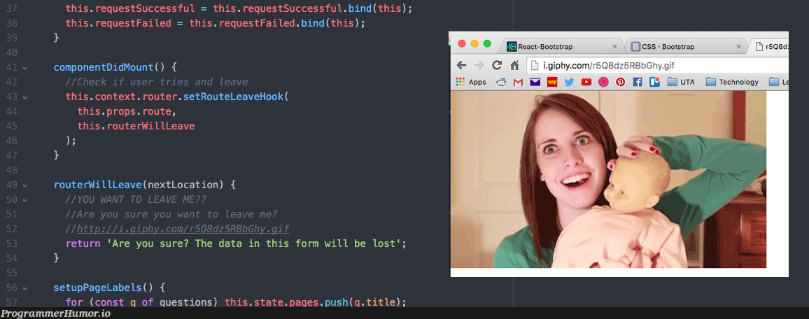 Overly attached router | react-memes, loc-memes, c-memes | ProgrammerHumor.io