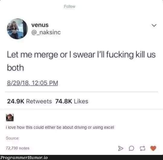 It's actually about git merge --no-ff | git-memes, excel-memes, bot-memes, retweet-memes | ProgrammerHumor.io