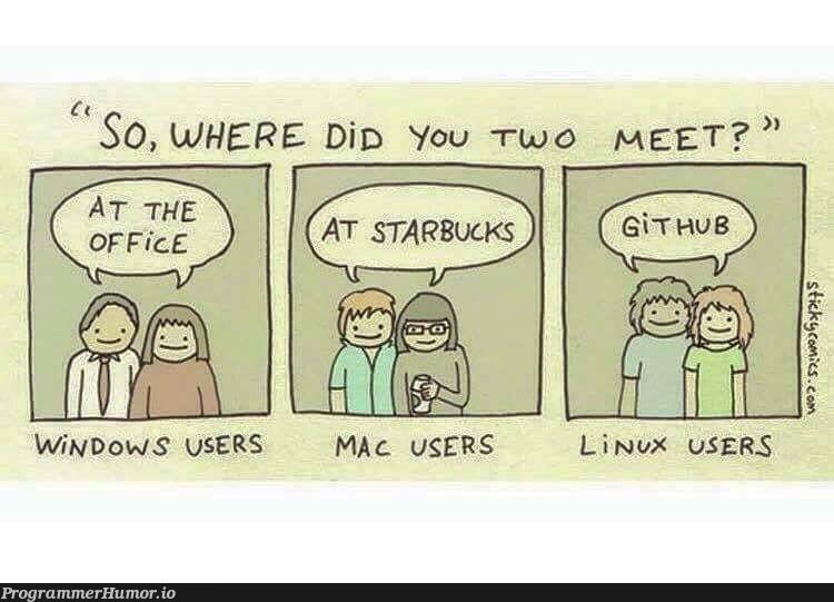 How OS fanboys (and girls) meet | linux-memes, ux-memes, mac-memes | ProgrammerHumor.io