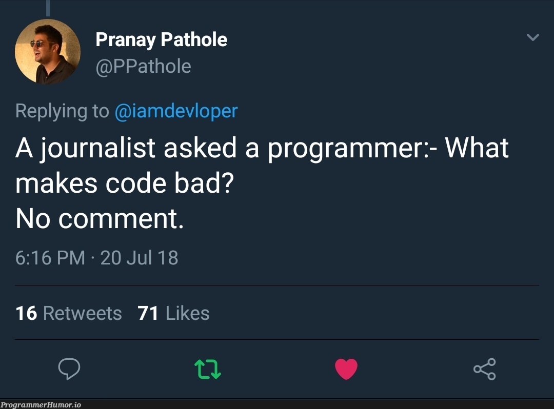 // bad code | programmer-memes, code-memes, program-memes, bad code-memes, list-memes, retweet-memes, comment-memes | ProgrammerHumor.io