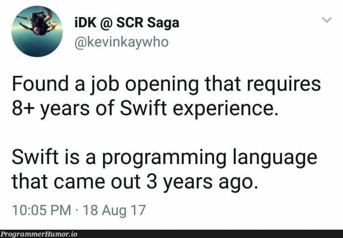 Job offer written by HR | programming-memes, program-memes, swift-memes, language-memes, programming language-memes | ProgrammerHumor.io