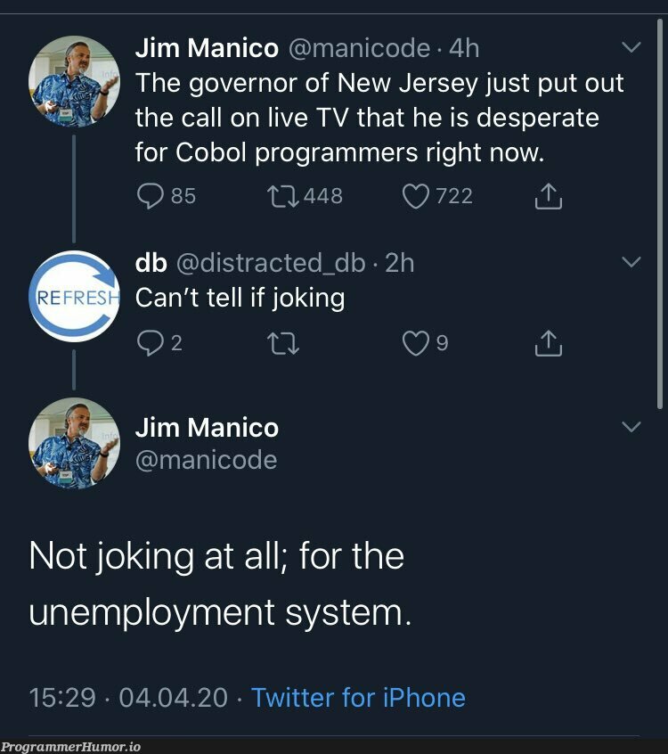 The reports of COBOL's death are greatly exaggerated | programmer-memes, code-memes, iphone-memes, program-memes, twitter-memes | ProgrammerHumor.io