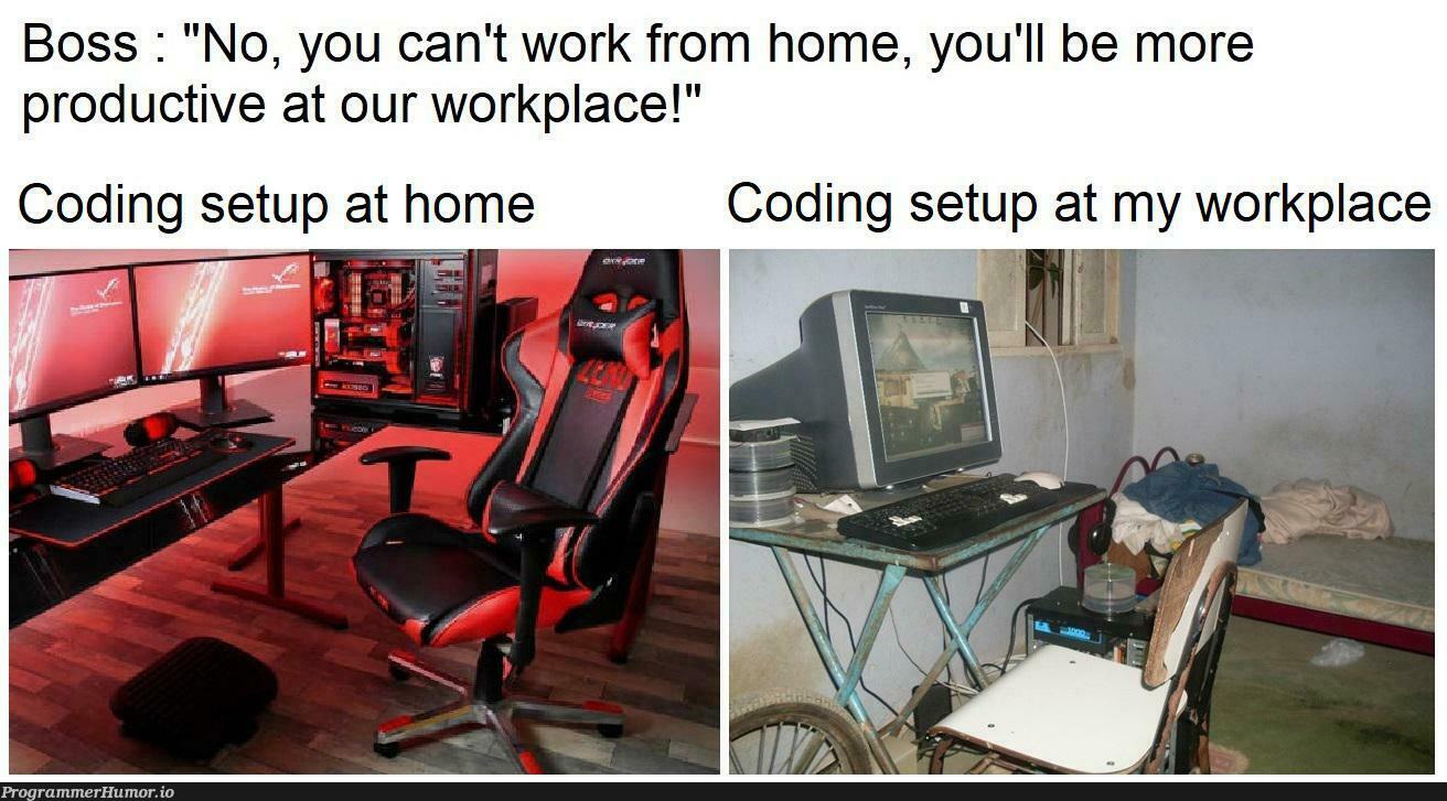 Thanks to my gaming chair and my 144Hz multimonitor setup, I can write code 40% more efficiently. | coding-memes, code-memes, monitor-memes, gaming-memes, product-memes | ProgrammerHumor.io