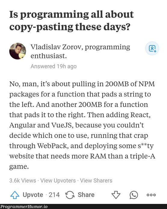 copy pasting | programming-memes, web-memes, website-memes, program-memes, react-memes, angular-memes, string-memes, function-memes, vuejs-memes, IT-memes, vue-memes, npm-memes, ide-memes, webpack-memes | ProgrammerHumor.io