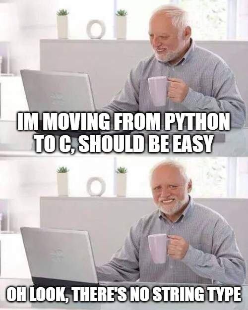 Python to C...should be easy | python-memes, string-memes | ProgrammerHumor.io