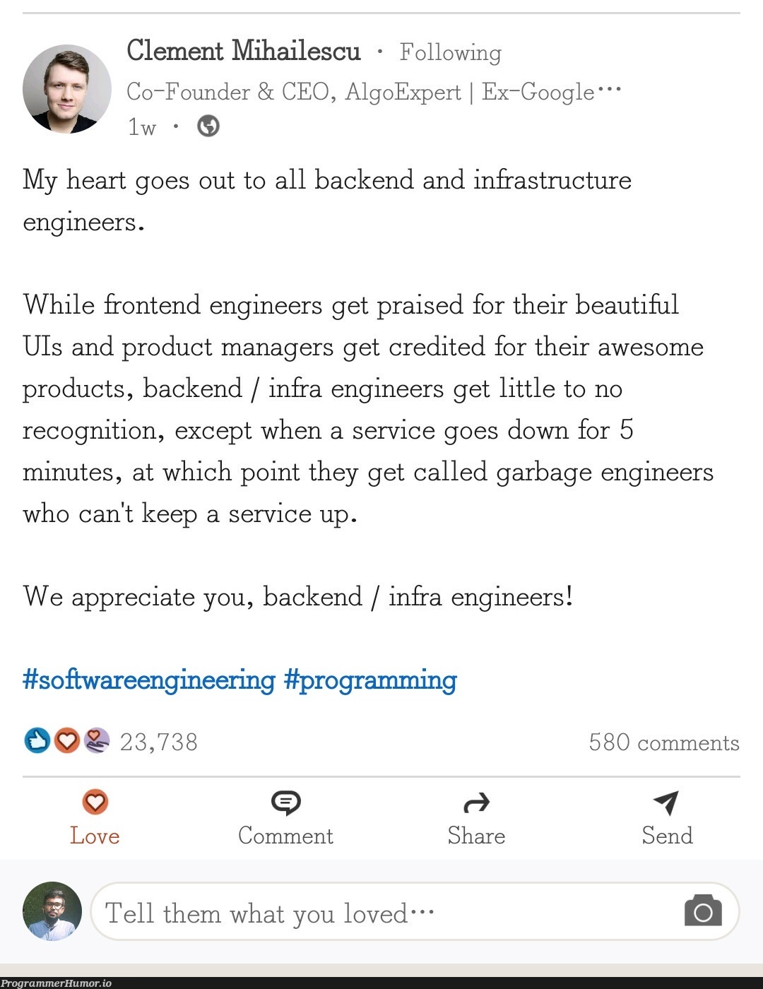 Respeccc | programming-memes, software-memes, engineer-memes, engineering-memes, backend-memes, program-memes, google-memes, frontend-memes, comment-memes, manager-memes, product-memes, product manager-memes | ProgrammerHumor.io