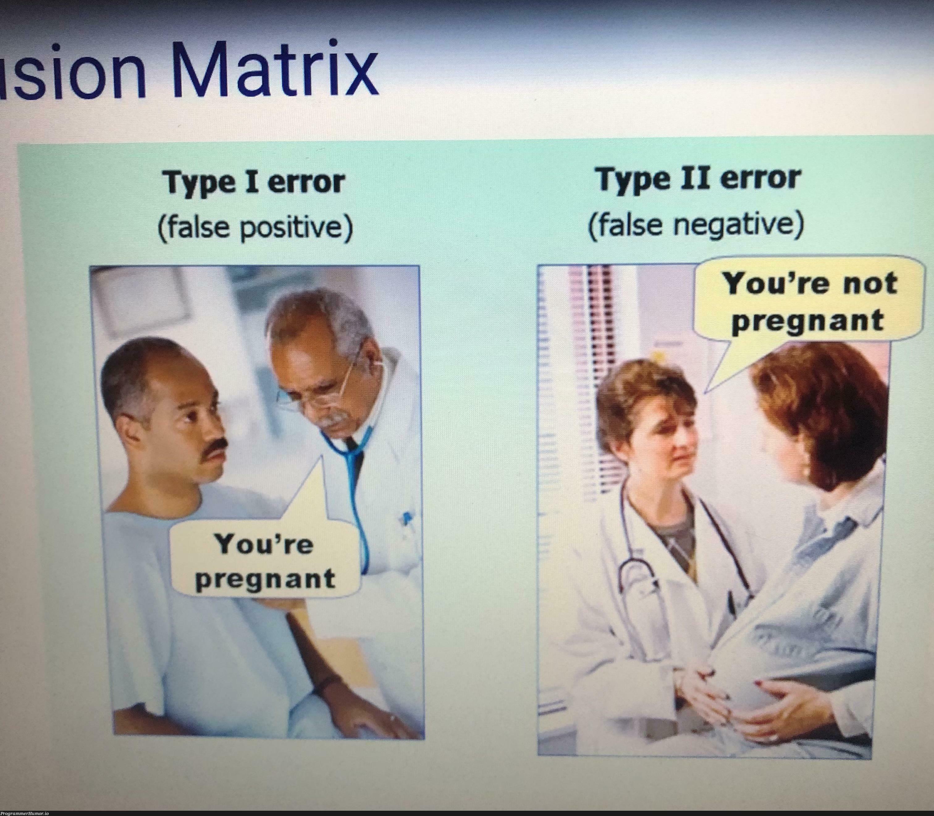 My teacher made this help the class remember type 1 & 2 errors | errors-memes, class-memes, error-memes | ProgrammerHumor.io