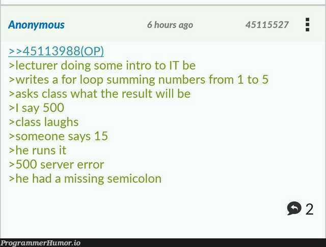 500 | server-memes, class-memes, for loop-memes, oop-memes, error-memes, IT-memes, semicolon-memes | ProgrammerHumor.io