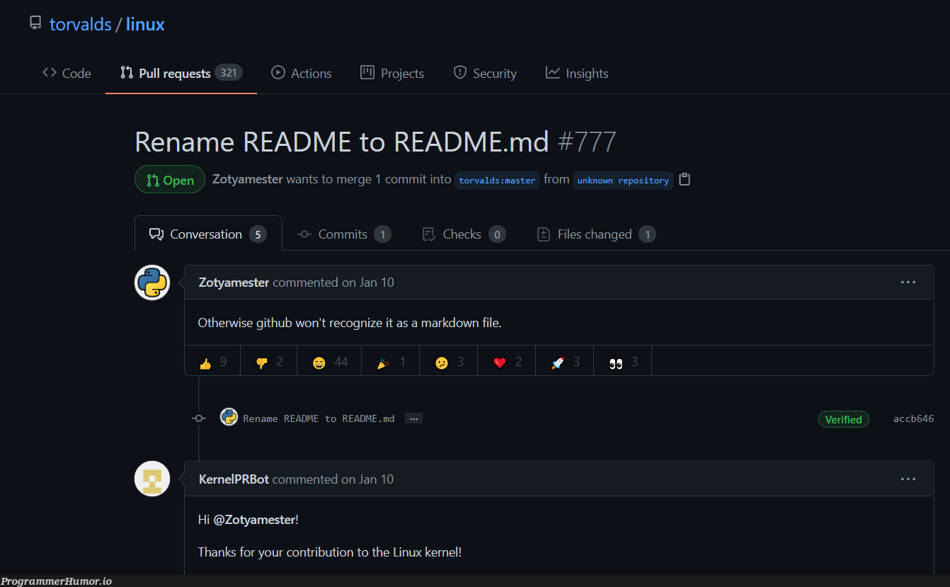 imagine becoming a contributor for linux kernel just by adding 3 more characters | code-memes, linux-memes, ux-memes, git-memes, github-memes, security-memes, IT-memes, bot-memes, comment-memes, kernel-memes | ProgrammerHumor.io