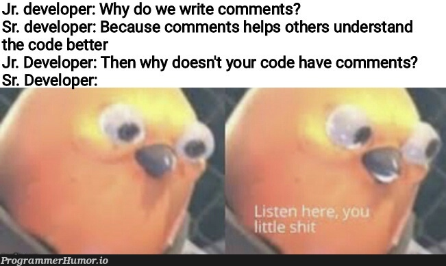 Senior developers be like | developer-memes, code-memes, comment-memes | ProgrammerHumor.io