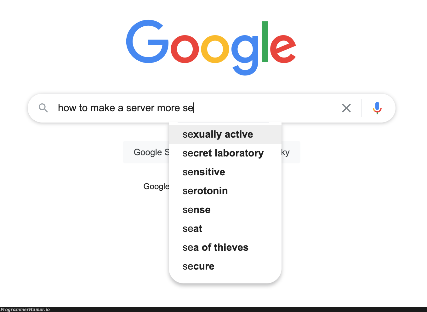 We use advanced AI to make search predictions | server-memes, google-memes, search-memes | ProgrammerHumor.io