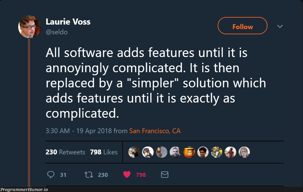 True life cycle of software. | software-memes, IT-memes, retweet-memes, feature-memes | ProgrammerHumor.io