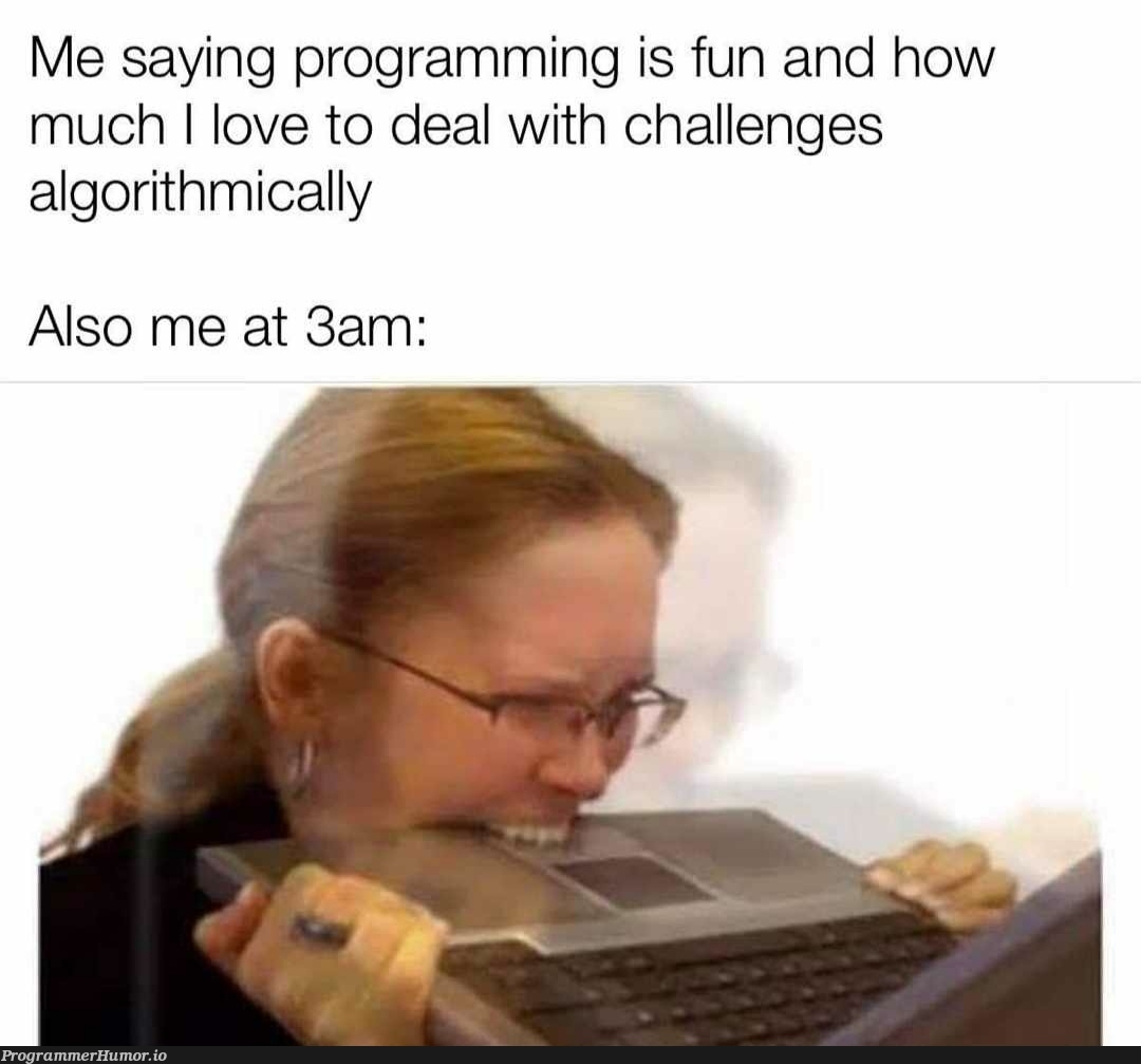 It's all fun untill until you get a bug that u can't find in stackOverflow | programming-memes, stackoverflow-memes, stack-memes, program-memes, bug-memes, algorithm-memes, overflow-memes | ProgrammerHumor.io