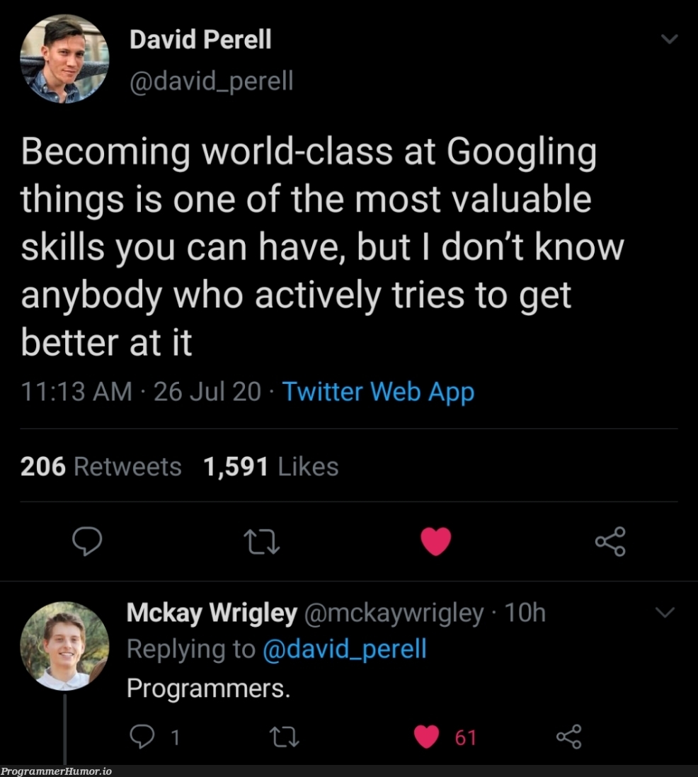 Just Google it | programmer-memes, web-memes, program-memes, google-memes, class-memes, twitter-memes, retweet-memes | ProgrammerHumor.io