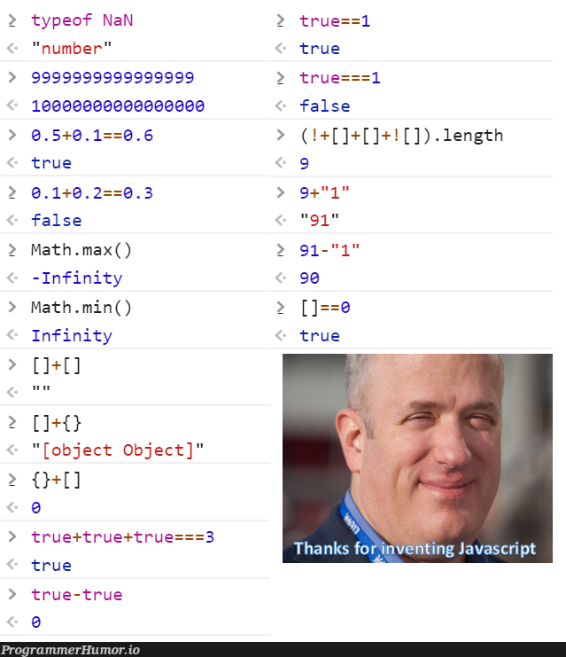 Thanks Brendan for giving us the Javascript | javascript-memes, java-memes, object-memes | ProgrammerHumor.io