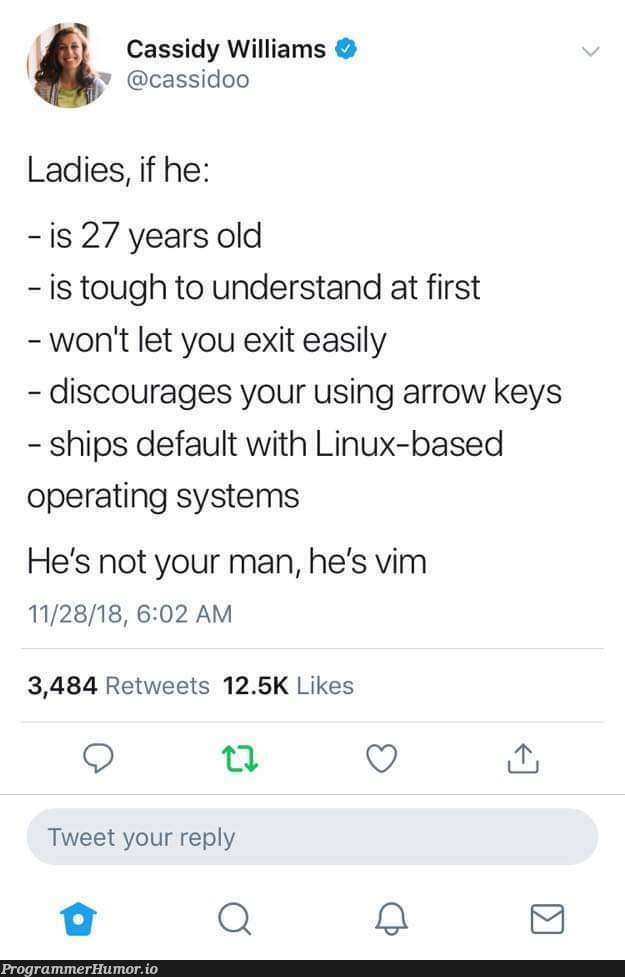 TBH I like vim. | linux-memes, ux-memes, vim-memes, retweet-memes, operating system-memes | ProgrammerHumor.io