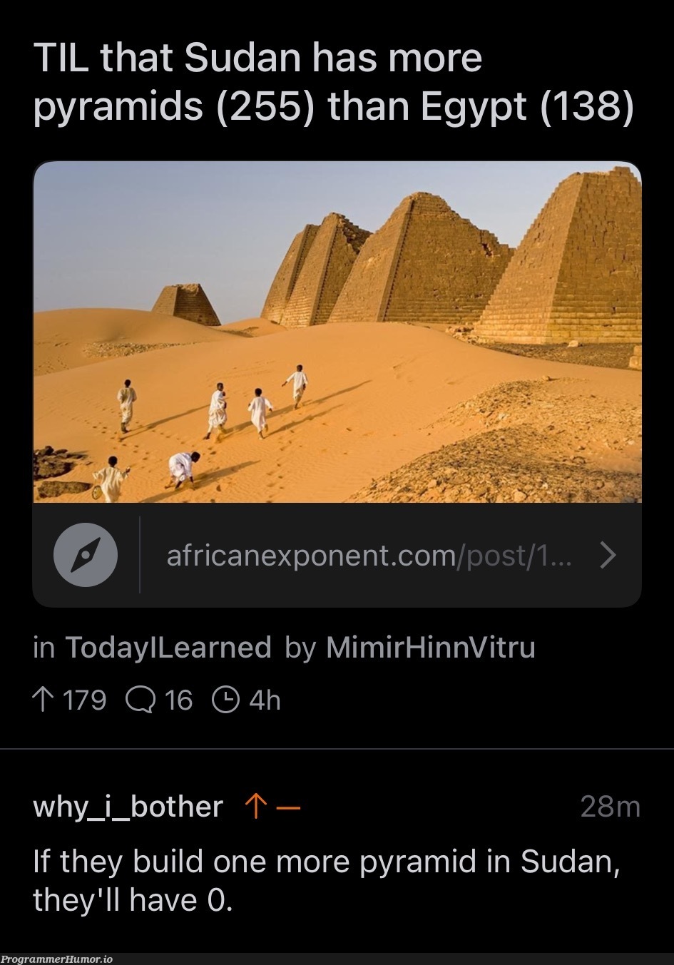 Sudan has 255 pyramids | bot-memes | ProgrammerHumor.io