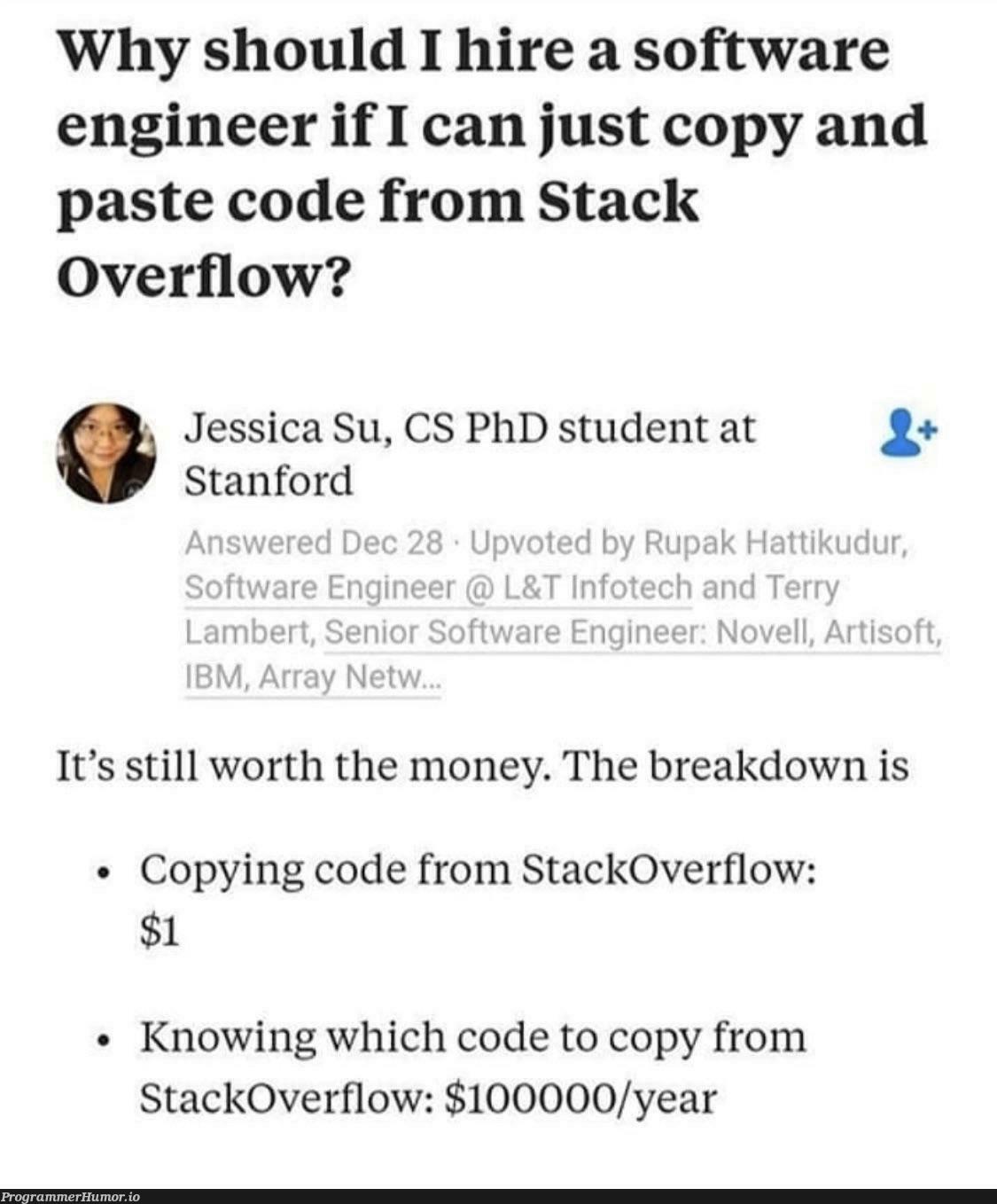 Not your daily dose of programming humor but Jessica has a point. | programming-memes, software-memes, code-memes, engineer-memes, software engineer-memes, stackoverflow-memes, stack-memes, stack overflow-memes, program-memes, overflow-memes, cs-memes | ProgrammerHumor.io