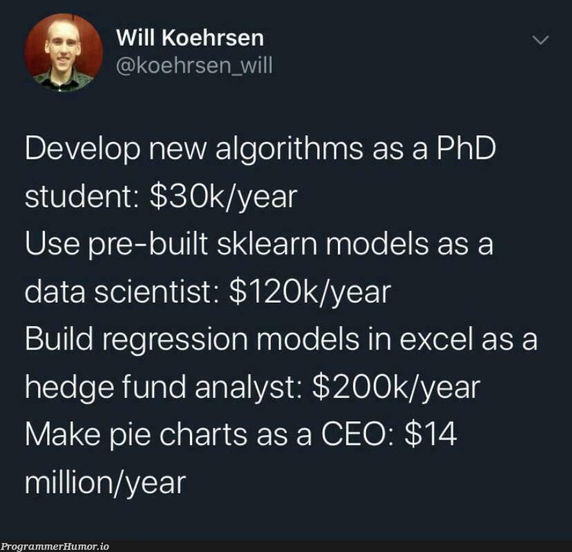 Data Science Career? | data-memes, excel-memes, algorithm-memes, algorithms-memes, edge-memes, data science-memes, data scientist-memes, sklearn-memes | ProgrammerHumor.io