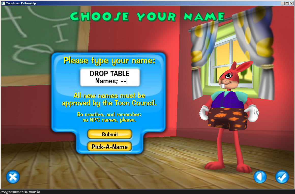 I wonder what I should name my character on this online game | ProgrammerHumor.io