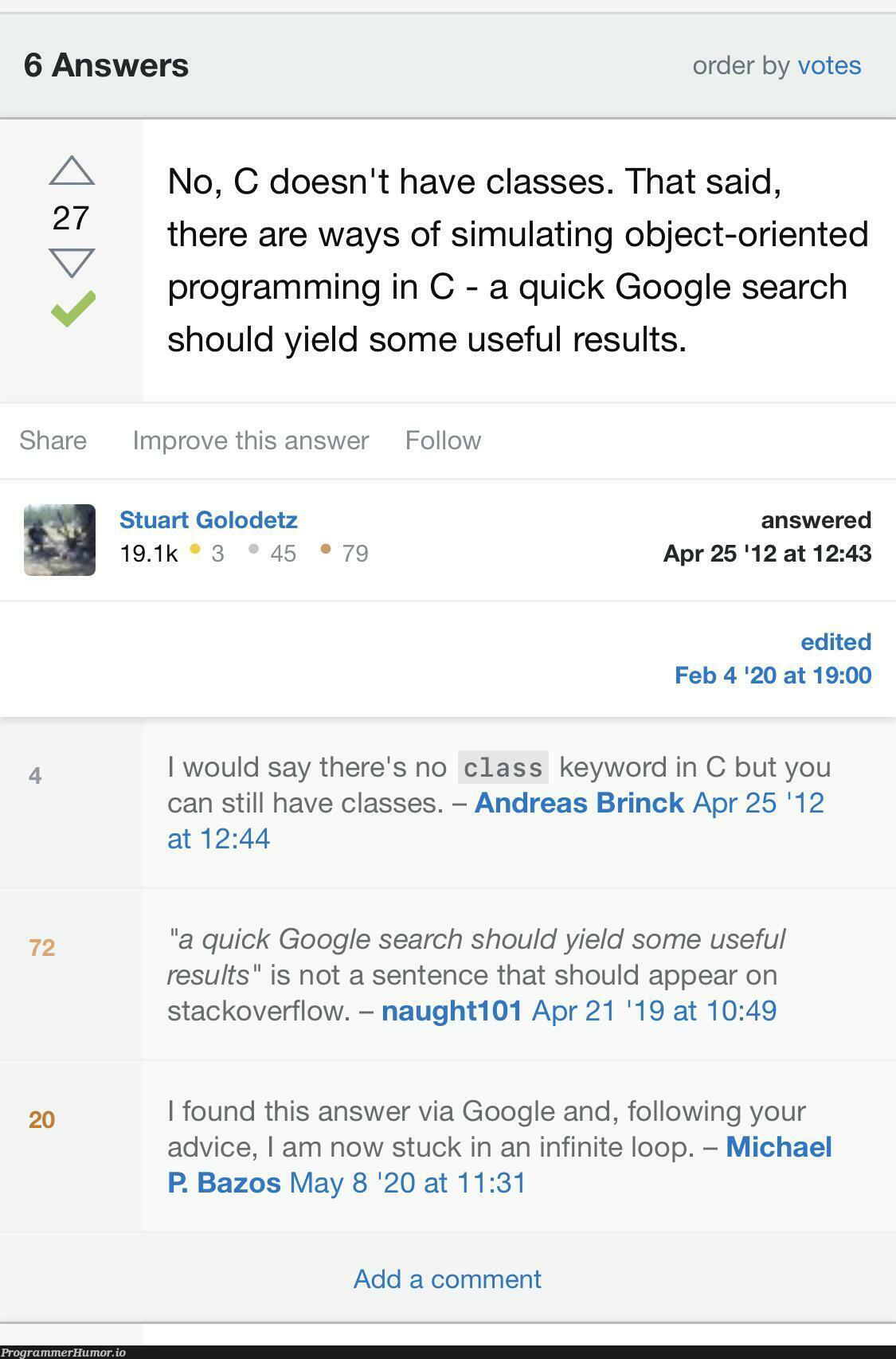 Learn Recursion and how to use Stack Overflow all in one photo | programming-memes, stackoverflow-memes, stack-memes, stack overflow-memes, program-memes, google-memes, class-memes, object-memes, oop-memes, recursion-memes, google search-memes, search-memes, c-memes, overflow-memes, comment-memes, infinite loop-memes, infinite-memes | ProgrammerHumor.io