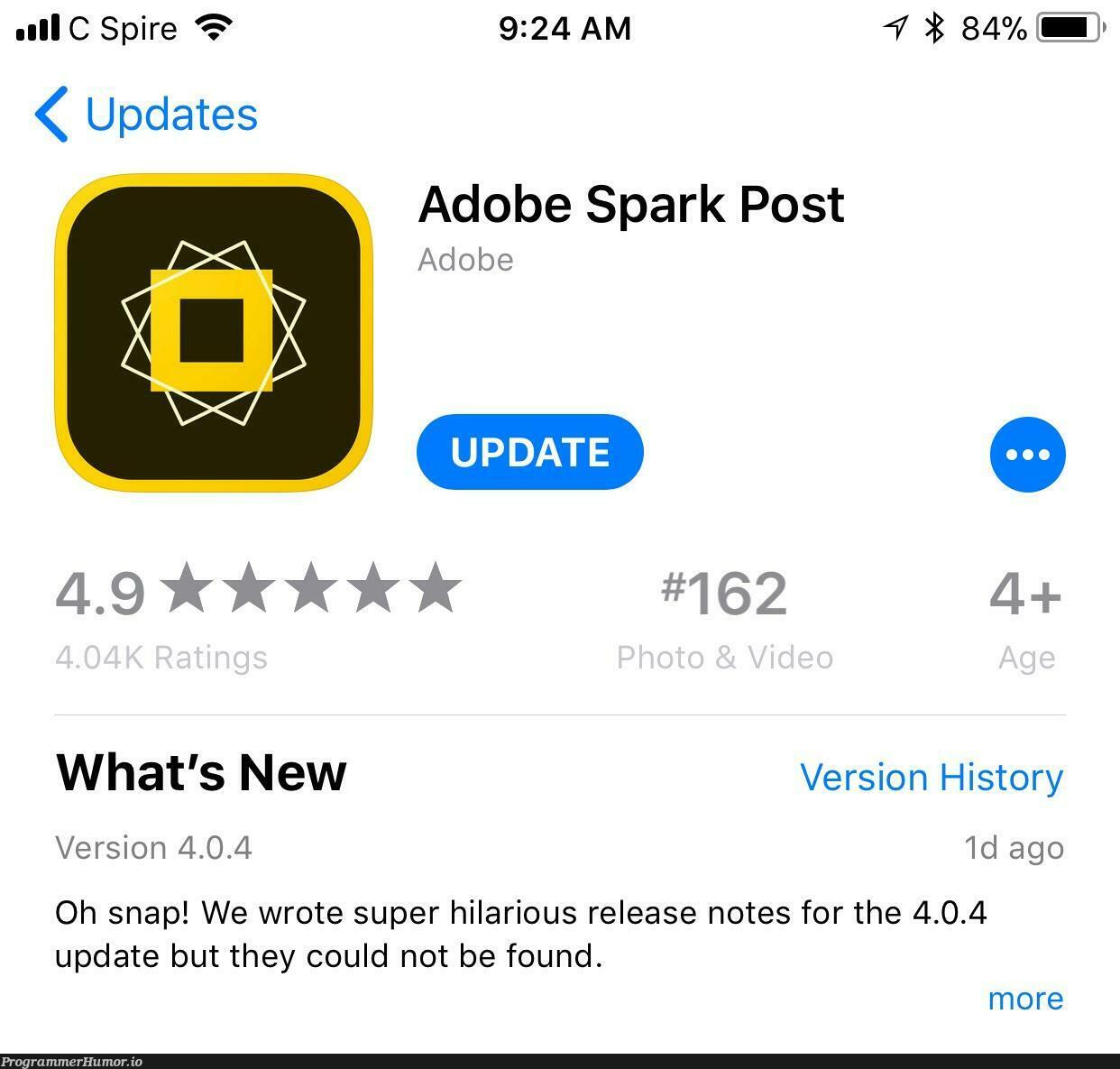 oh adobe, so witty | version-memes, date-memes, c-memes, release-memes, spark-memes | ProgrammerHumor.io