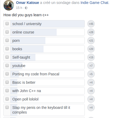 How did you learn C++? (open poll on facebook) | code-memes, c++-memes, facebook-memes, IT-memes, youtube-memes | ProgrammerHumor.io