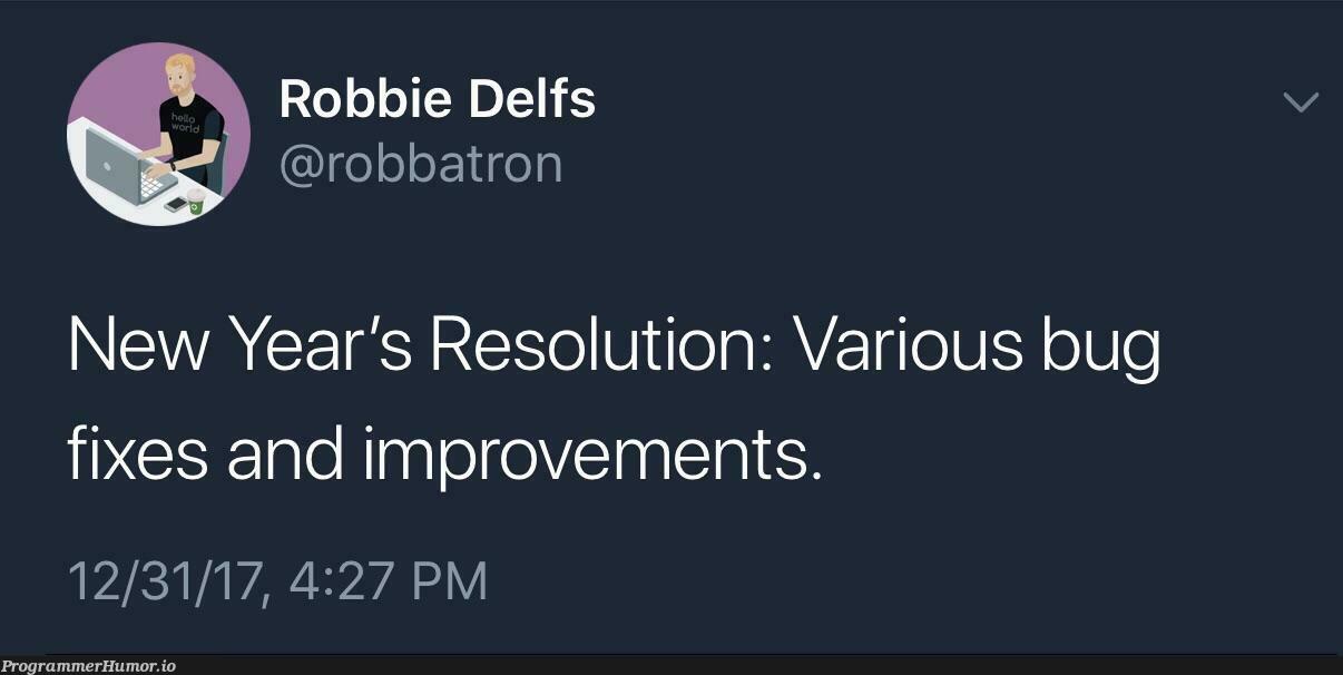 New Year’s Resolution | bug-memes, fix-memes, bug fix-memes | ProgrammerHumor.io