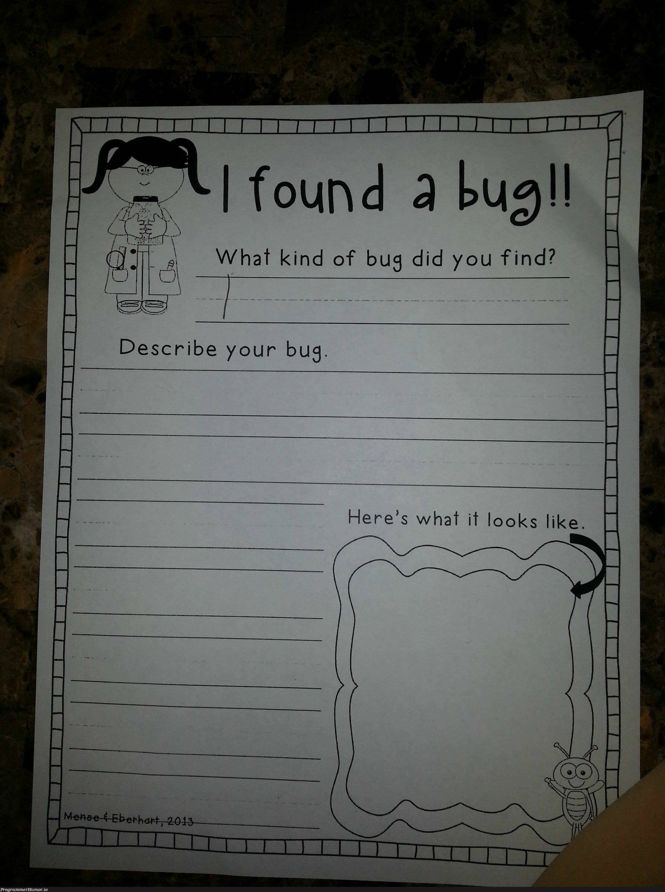 Getting the intern to fill out a bug report | bug-memes, IT-memes | ProgrammerHumor.io