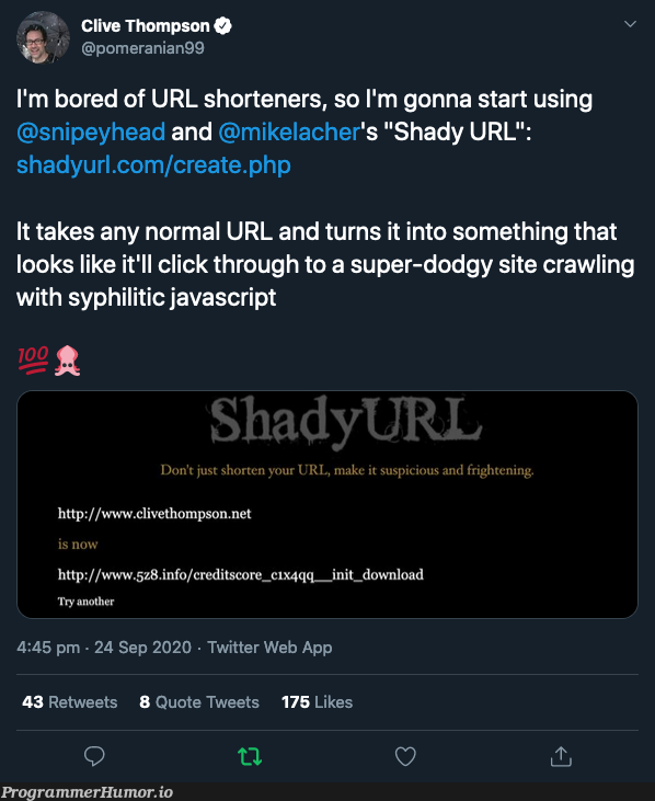 Found my new favourite URL shortner | javascript-memes, php-memes, java-memes, web-memes, url-memes, cli-memes, IT-memes, twitter-memes, retweet-memes | ProgrammerHumor.io