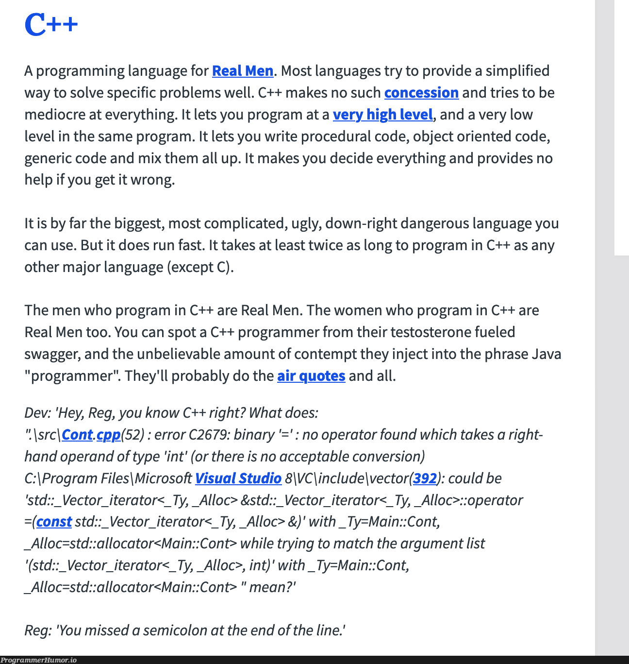 The urban dictionary definition of c++, the last part is by far the funniest | programming-memes, programmer-memes, code-memes, java-memes, program-memes, try-memes, c++-memes, test-memes, loc-memes, version-memes, visual studio-memes, list-memes, dictionary-memes, object-memes, error-memes, microsoft-memes, IT-memes, ide-memes, semicolon-memes, language-memes, programming language-memes, binary-memes | ProgrammerHumor.io