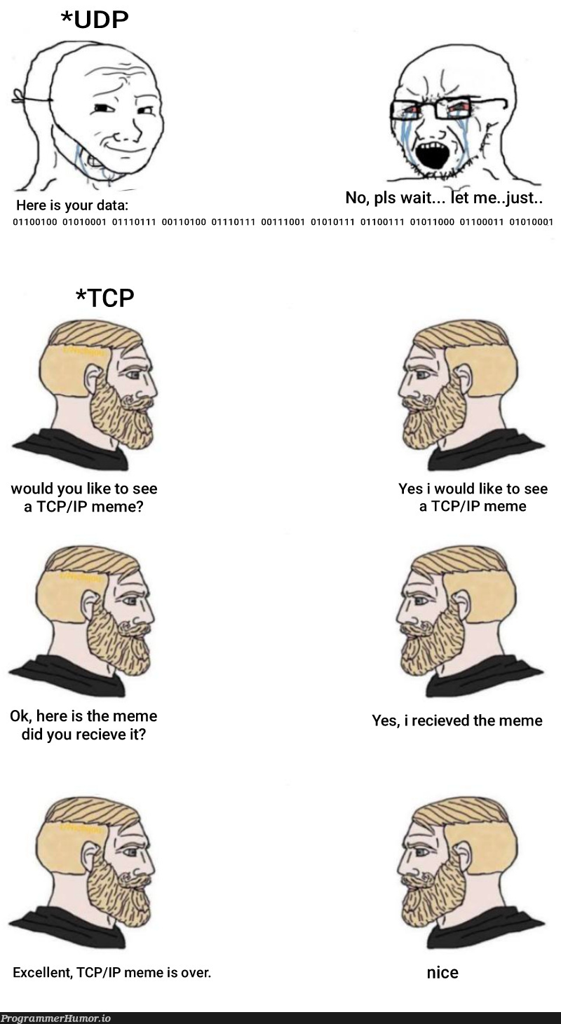 TCP is the real chad | data-memes, excel-memes, tcp-memes | ProgrammerHumor.io