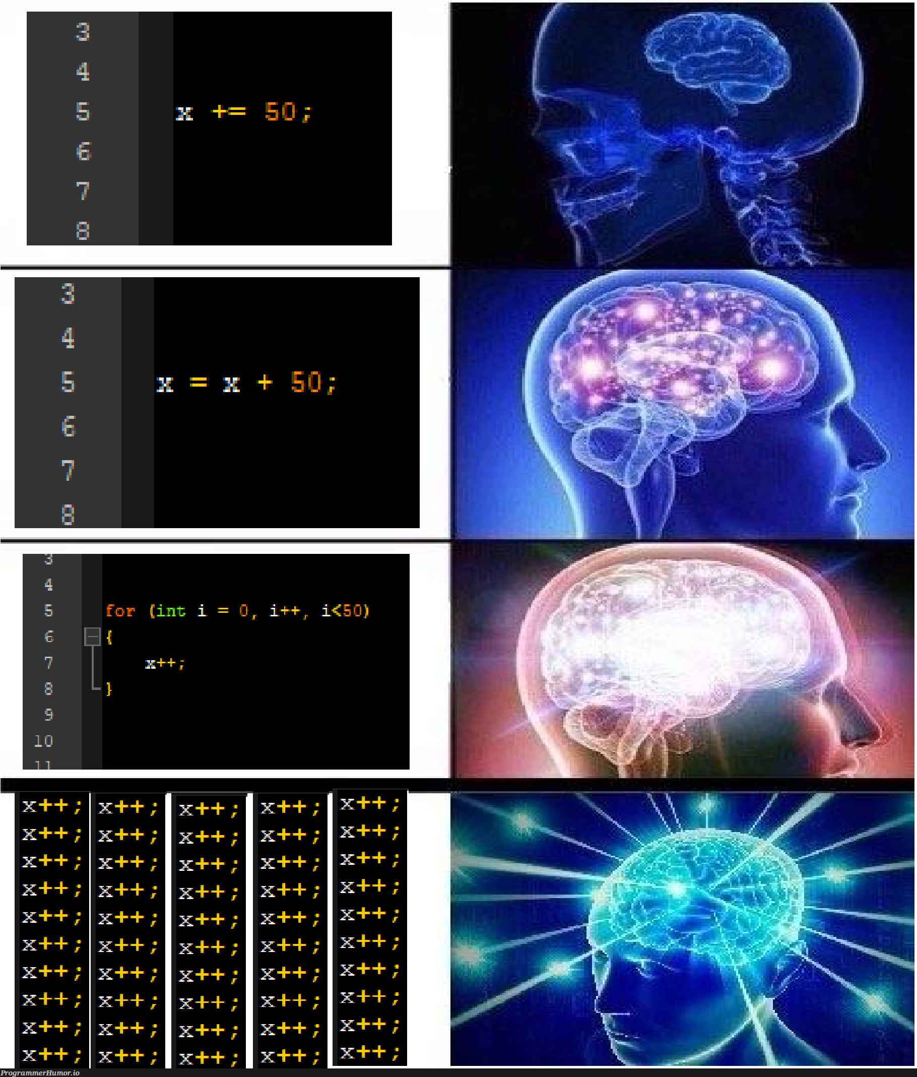 x += 50; | ProgrammerHumor.io